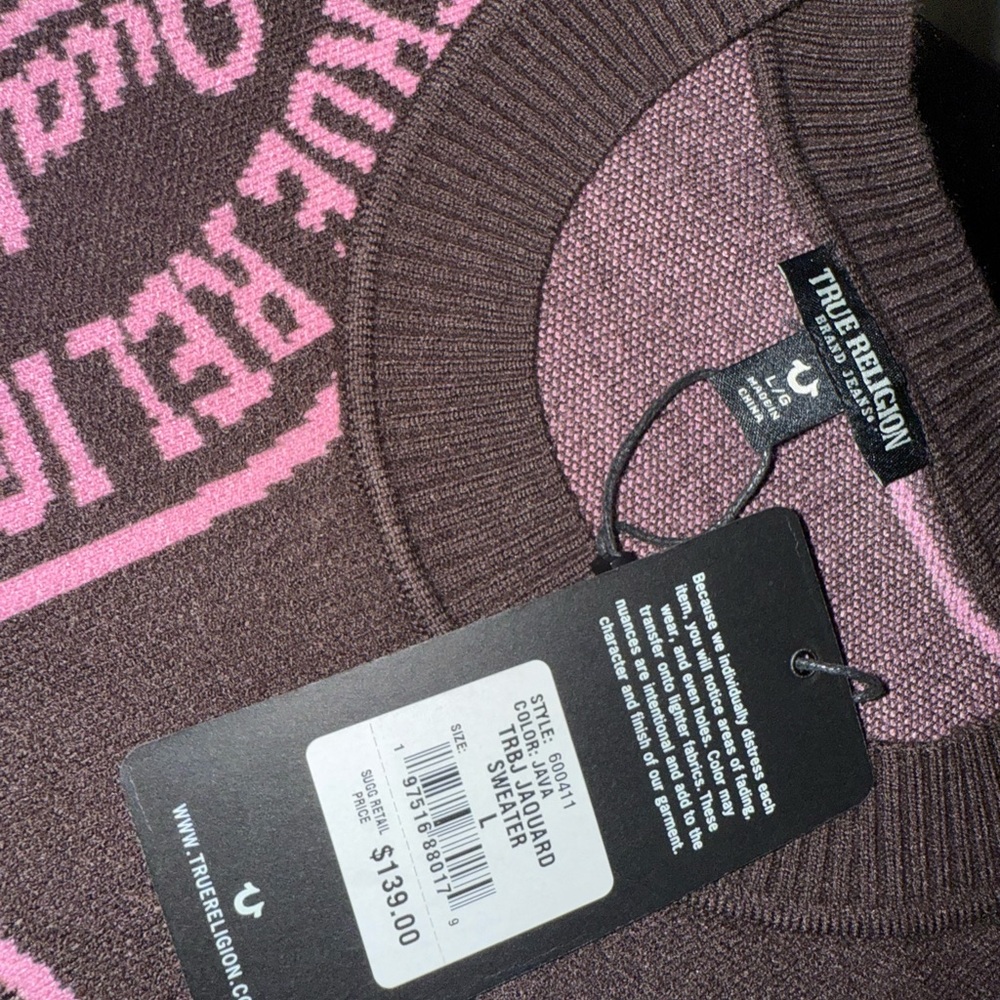 True Religion Chocolate and Pink Logo Sweater